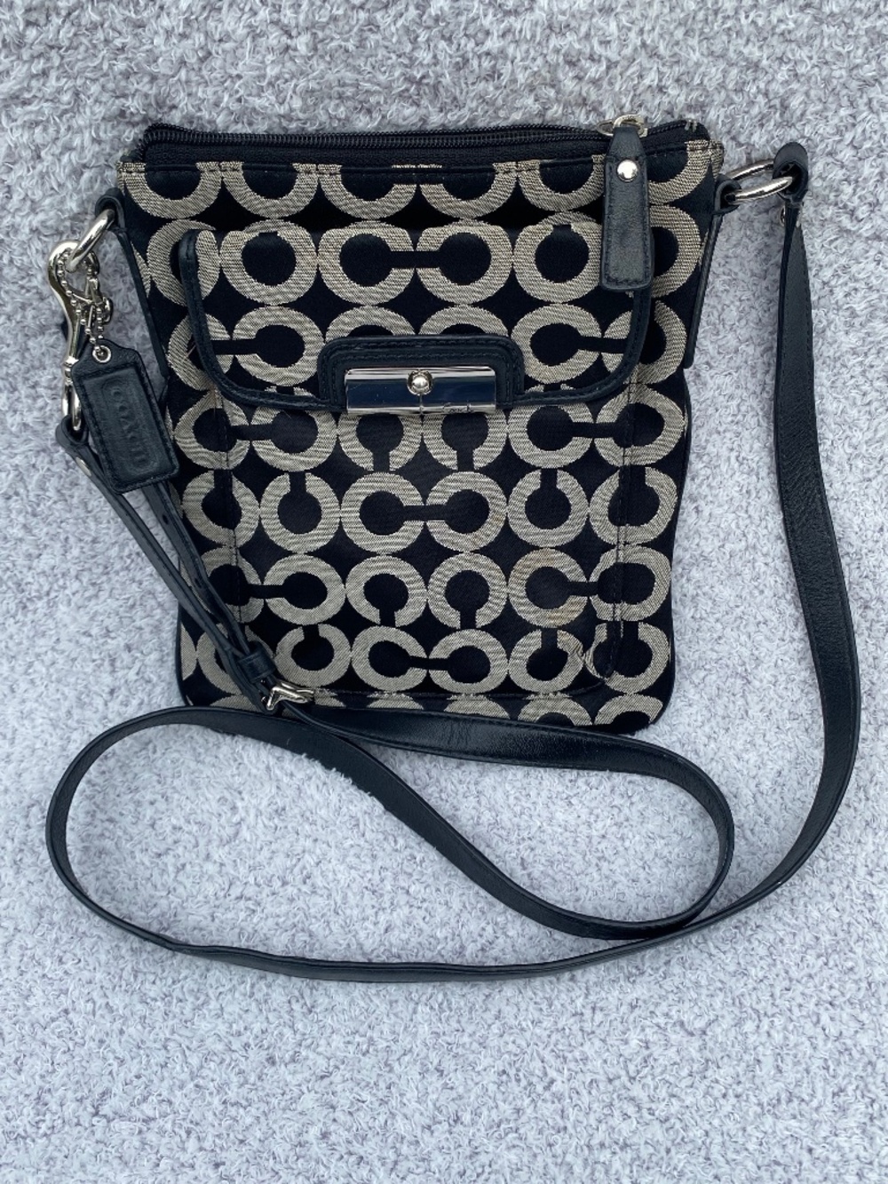 Coach Signature Jacquard Crossbody Bag, black and white logo brand